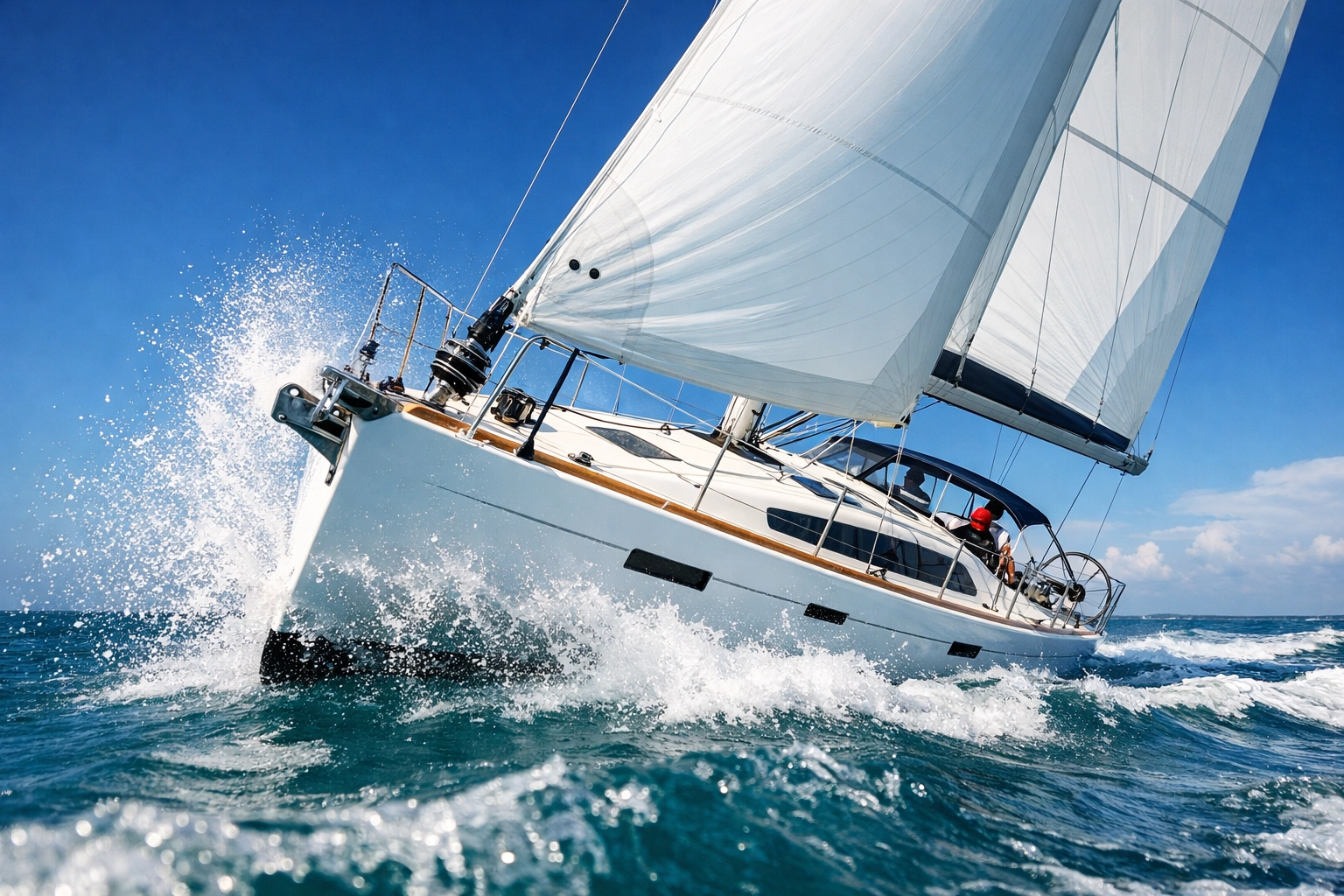 High-performance cruising sailboat for sale in Texas navigating the open Gulf waters.