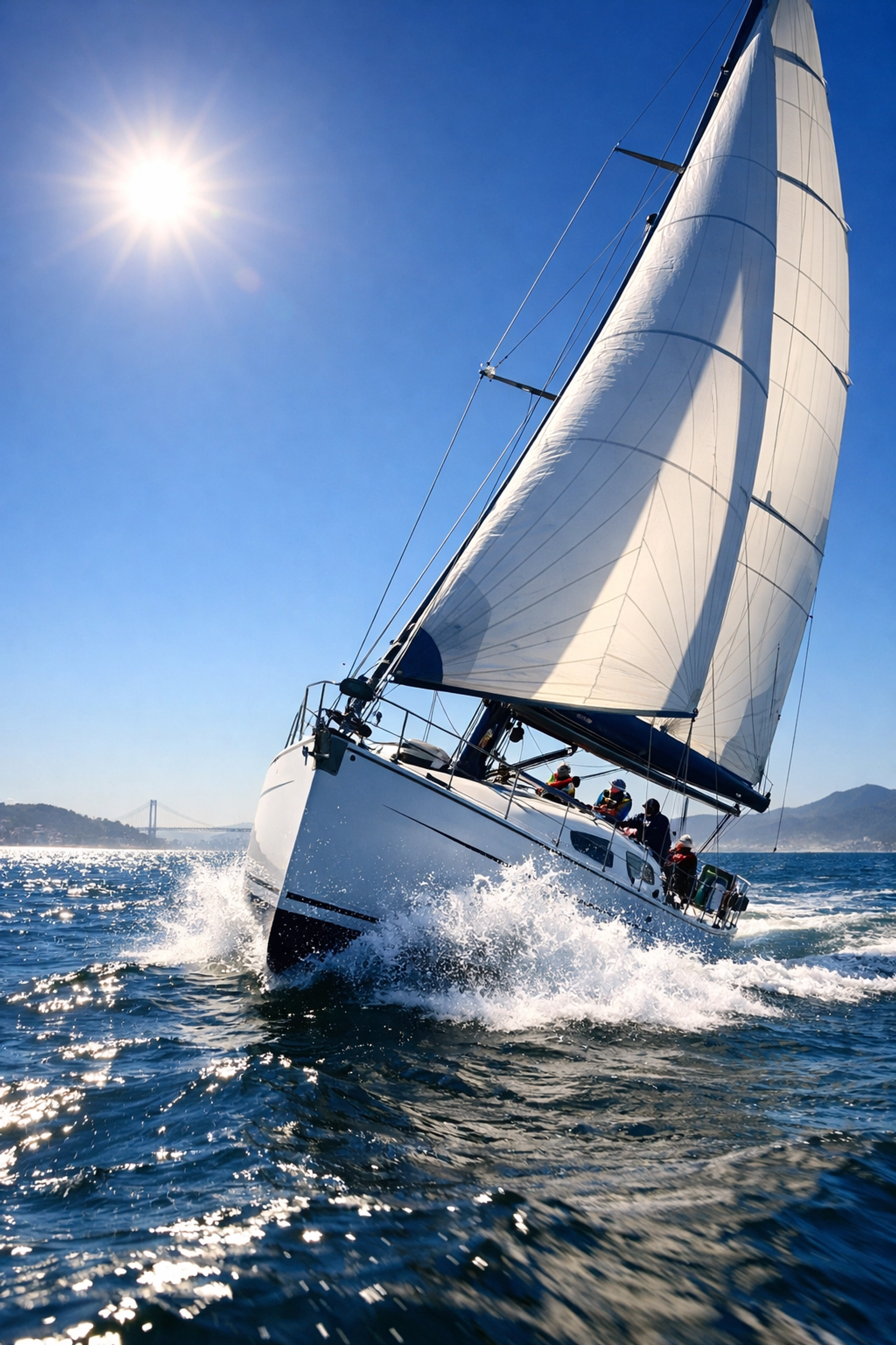 A performance cruising sailboat for sale cutting through Texas waters with perfectly trimmed sails.