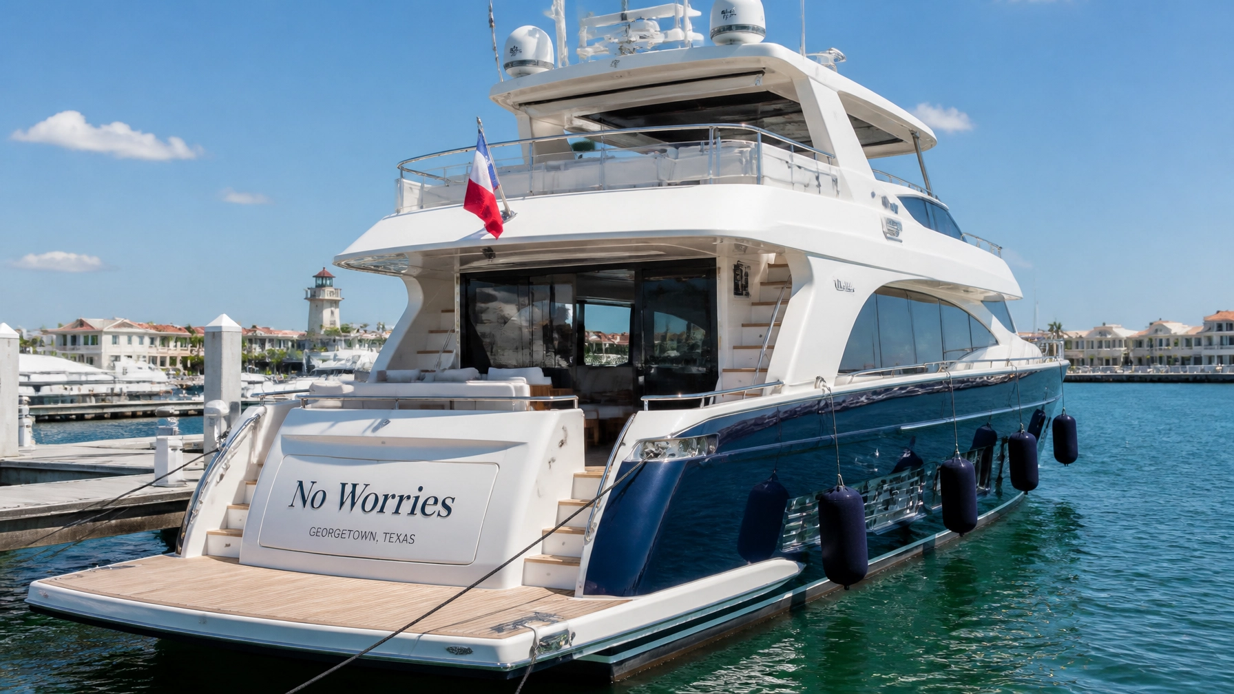 A high-end cruising yacht docked in Texas, perfect for those searching for yachts for sale Texas