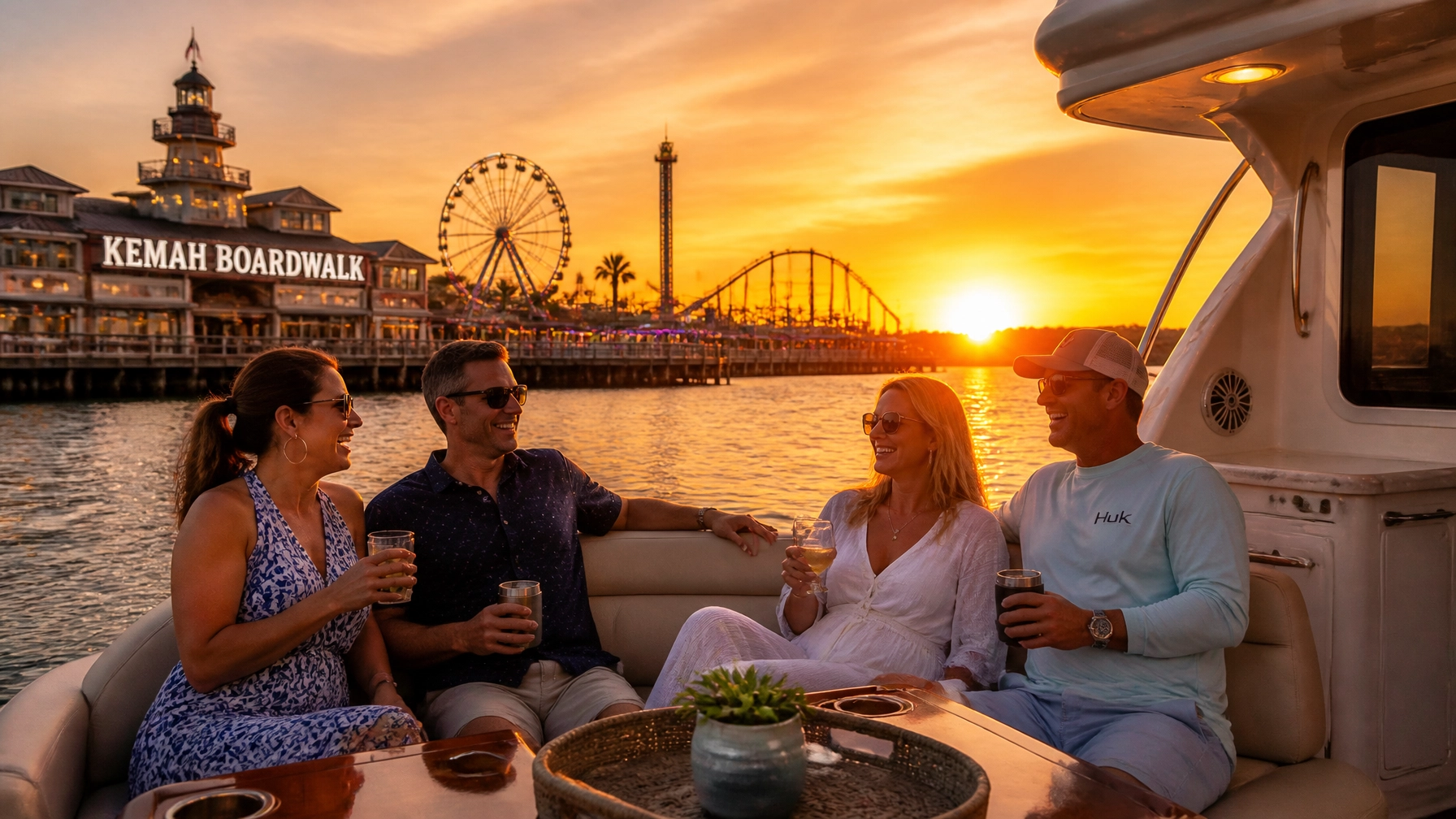 Happy Boaters Enjoying Sunset in Kemah