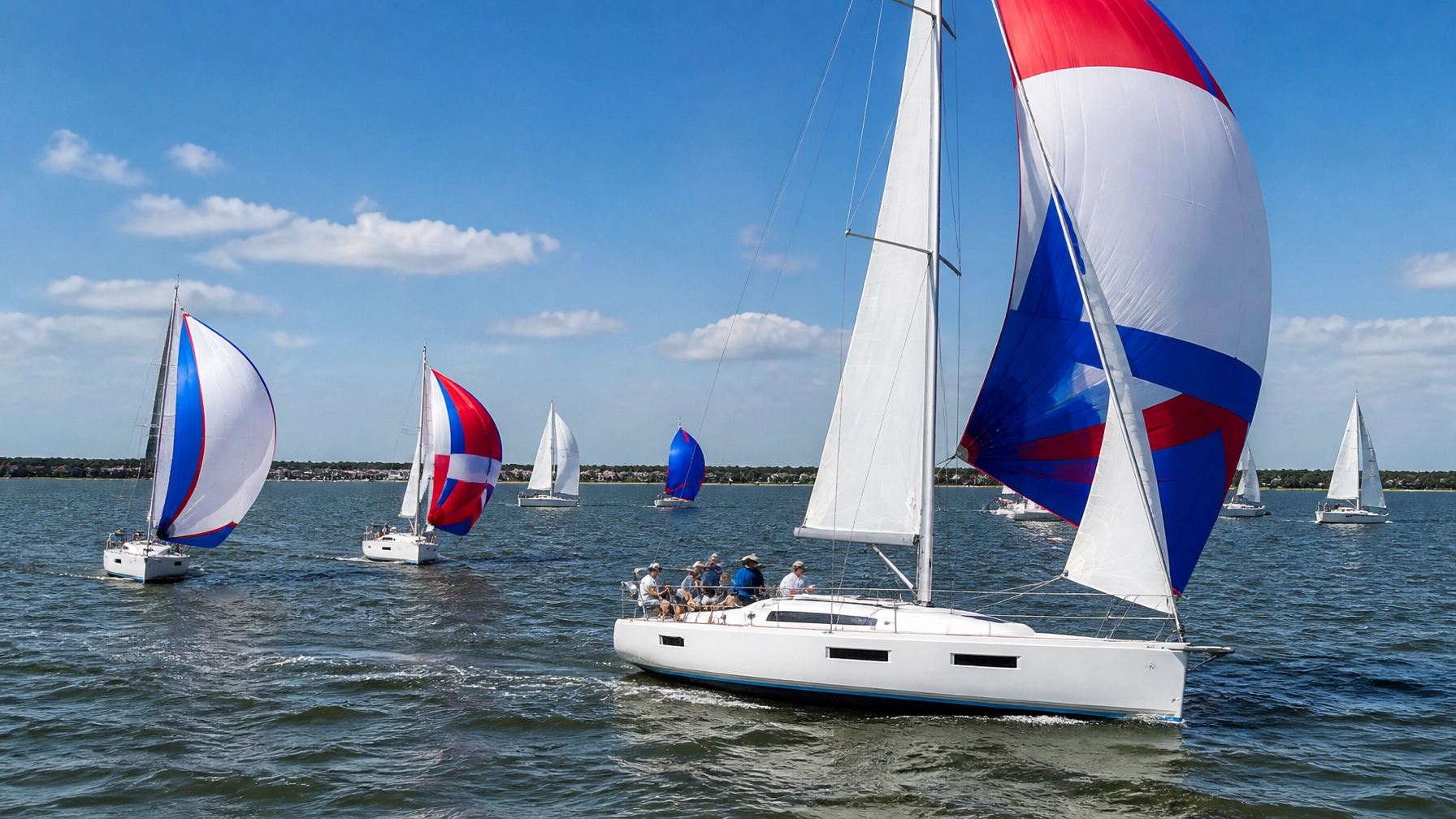 Sailboats racing together on Galveston Bay near Clear Lake, Texas