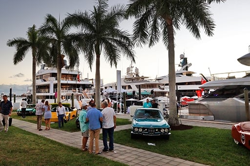 Boats and attendees at a past Fort Lauderdale International Boat Show